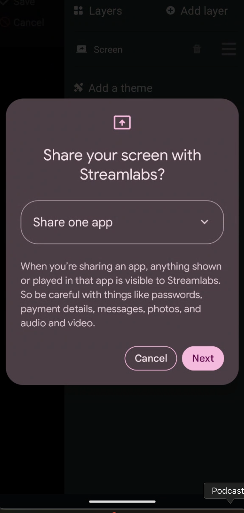 streamlabs mobile app android screenshare